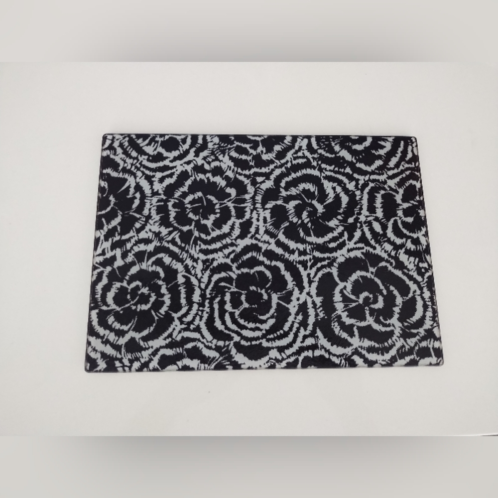 Black and White Camellias Glass Cutting Board